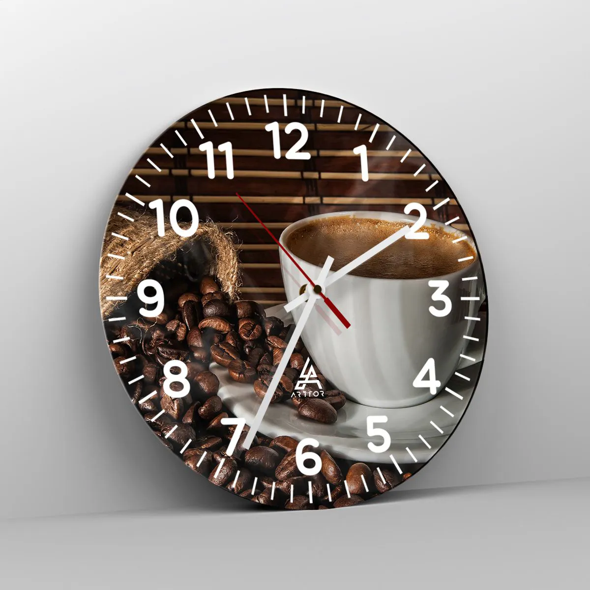 Ceas de perete - Ceas pe sticlă - Negru de cărbune, transparență de chihlimbar - 40x40 cm