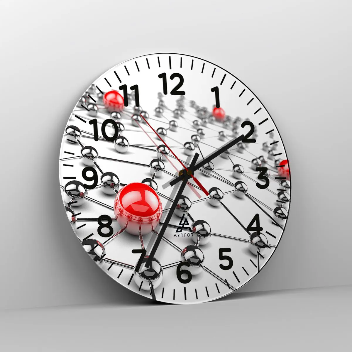 Ceas de perete - Ceas pe sticlă - Plasă de argint - 40x40 cm