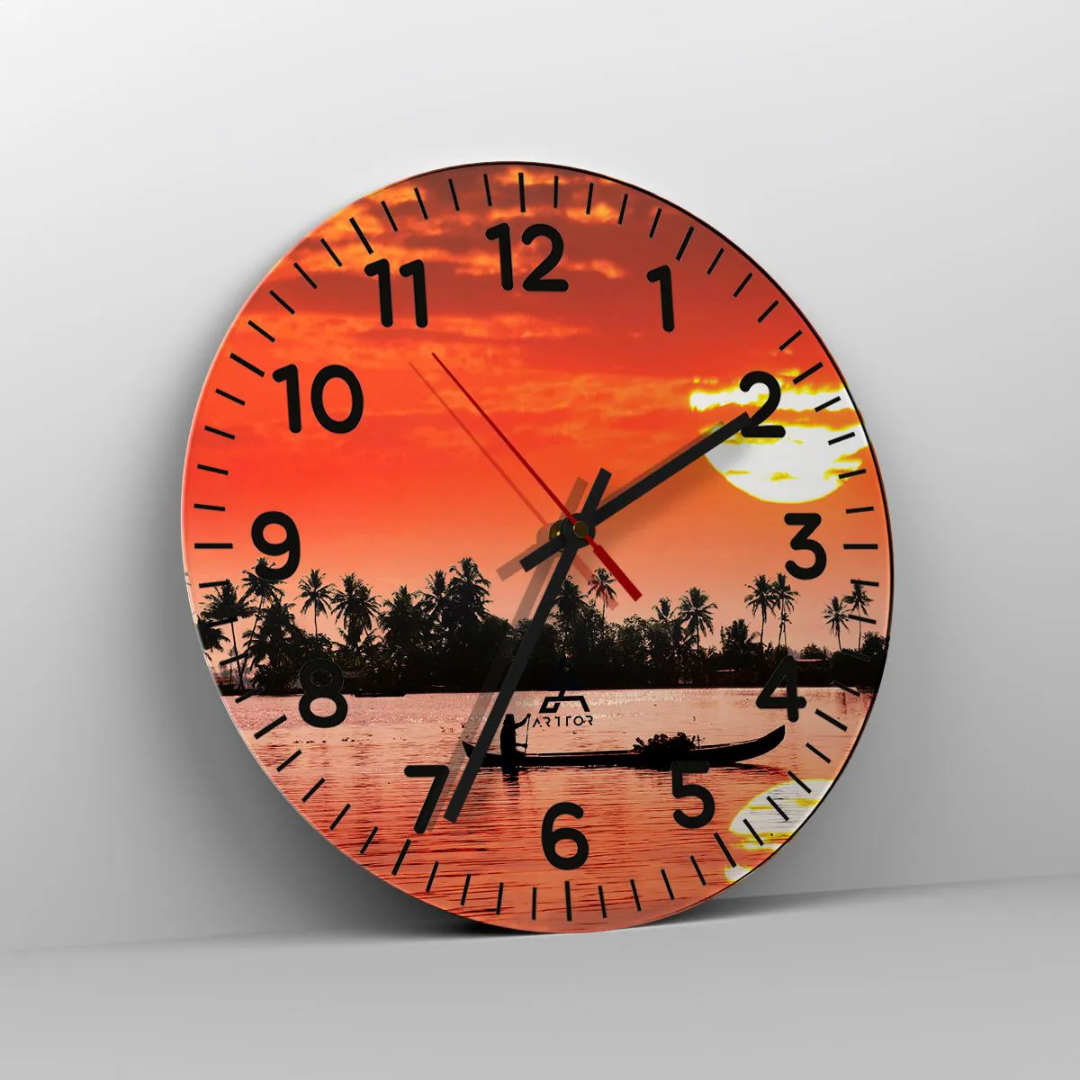 Ceas de perete - Ceas pe sticlă - Liniștea tropicelor la apus de soare - 40x40 cm