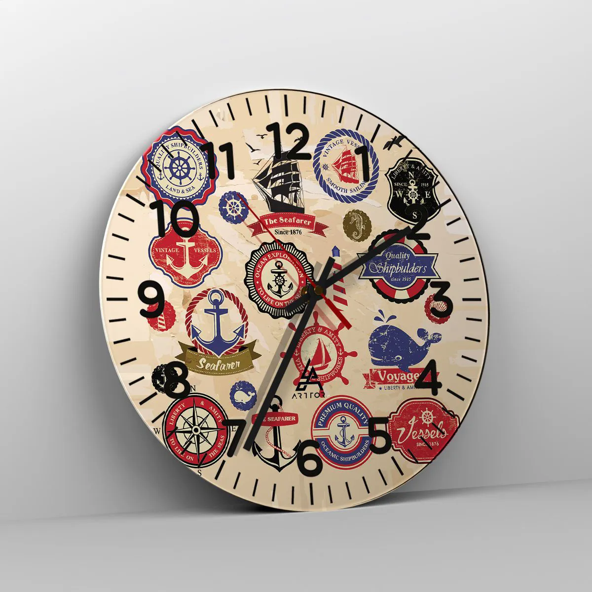 Wanduhr - Glasuhr - Segelbruderschaft - 40x40 cm