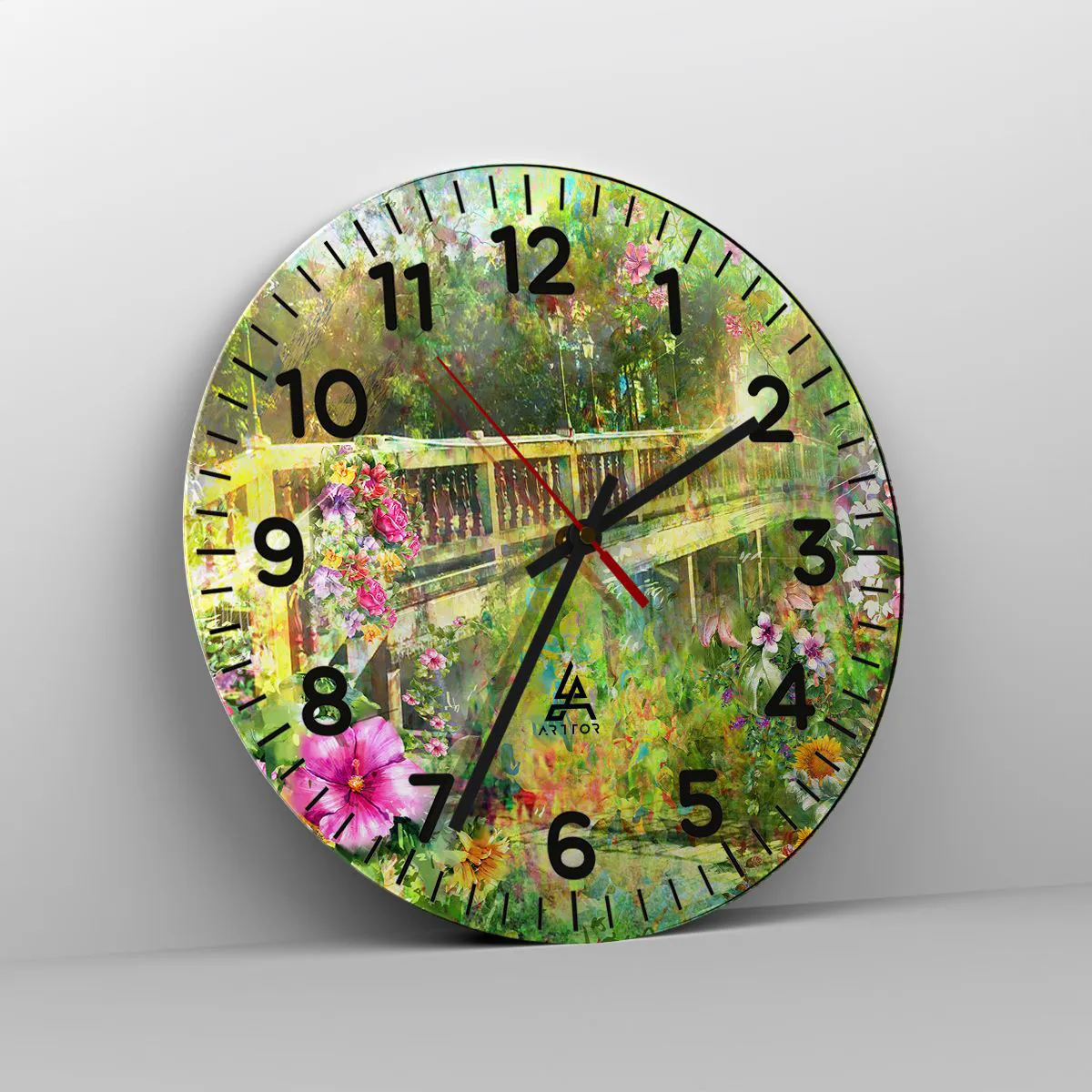 Ceas de perete - Ceas pe sticlă - Podul suspinelor de primăvară - 40x40 cm