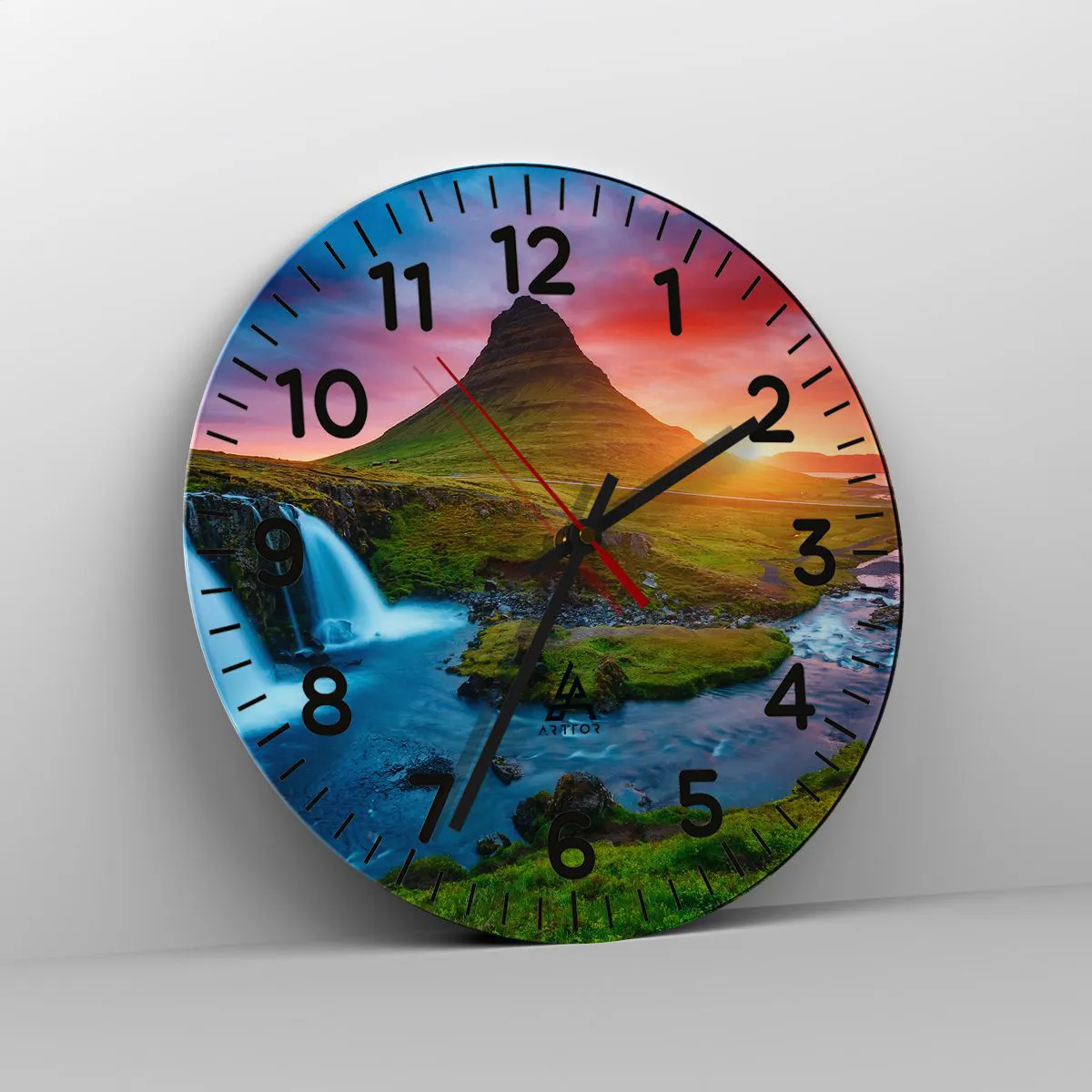 Relógio de parede - Relógio em vidro - Islândia - fogo e água - 40x40 cm