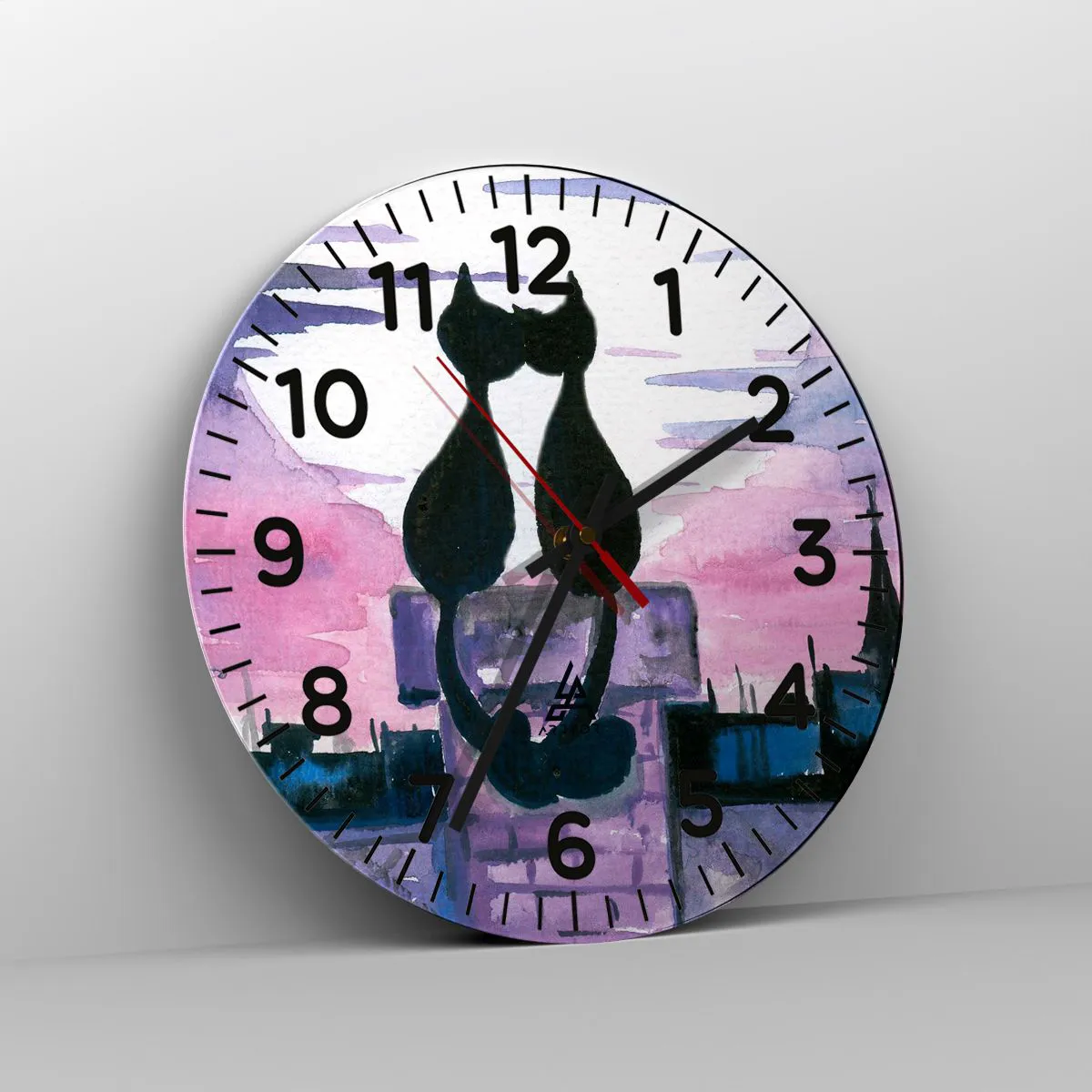 Relógio de parede - Relógio em vidro - Rendez-vous sob a lua - 40x40 cm