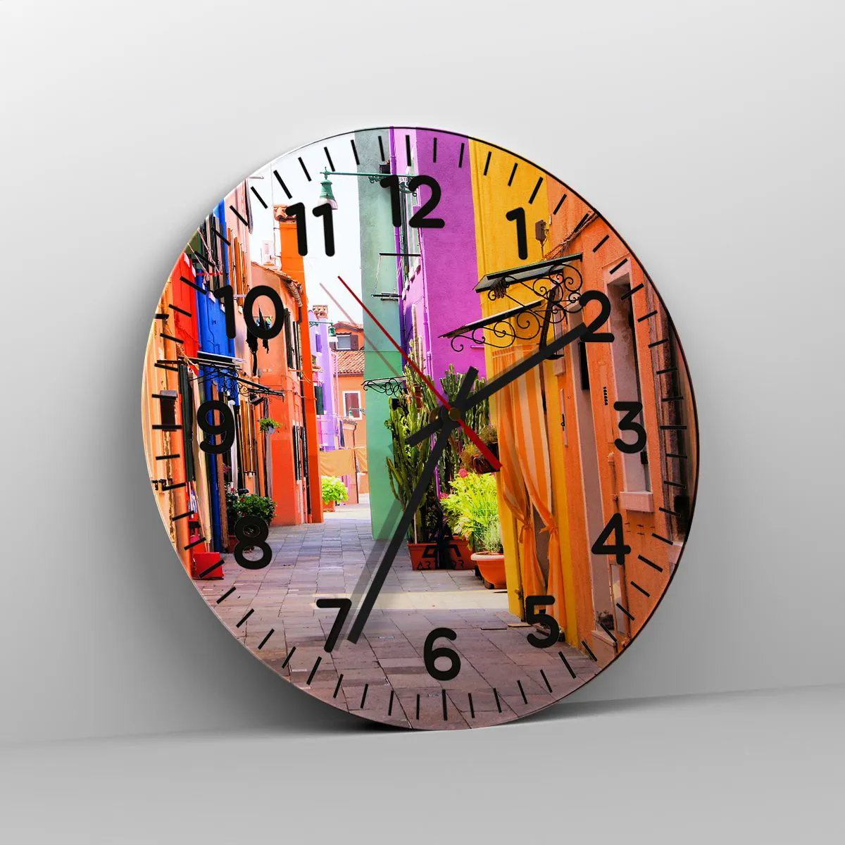 Wanduhr - Glasuhr - Regenbogengasse - 40x40 cm