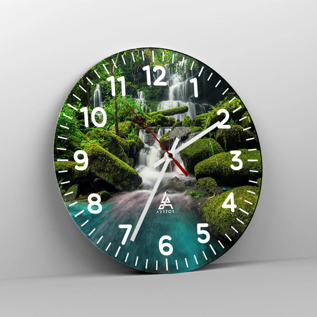 Wanduhr - Glasuhr - Türkis, Saphire und flüssiges Silber - 40x40 cm