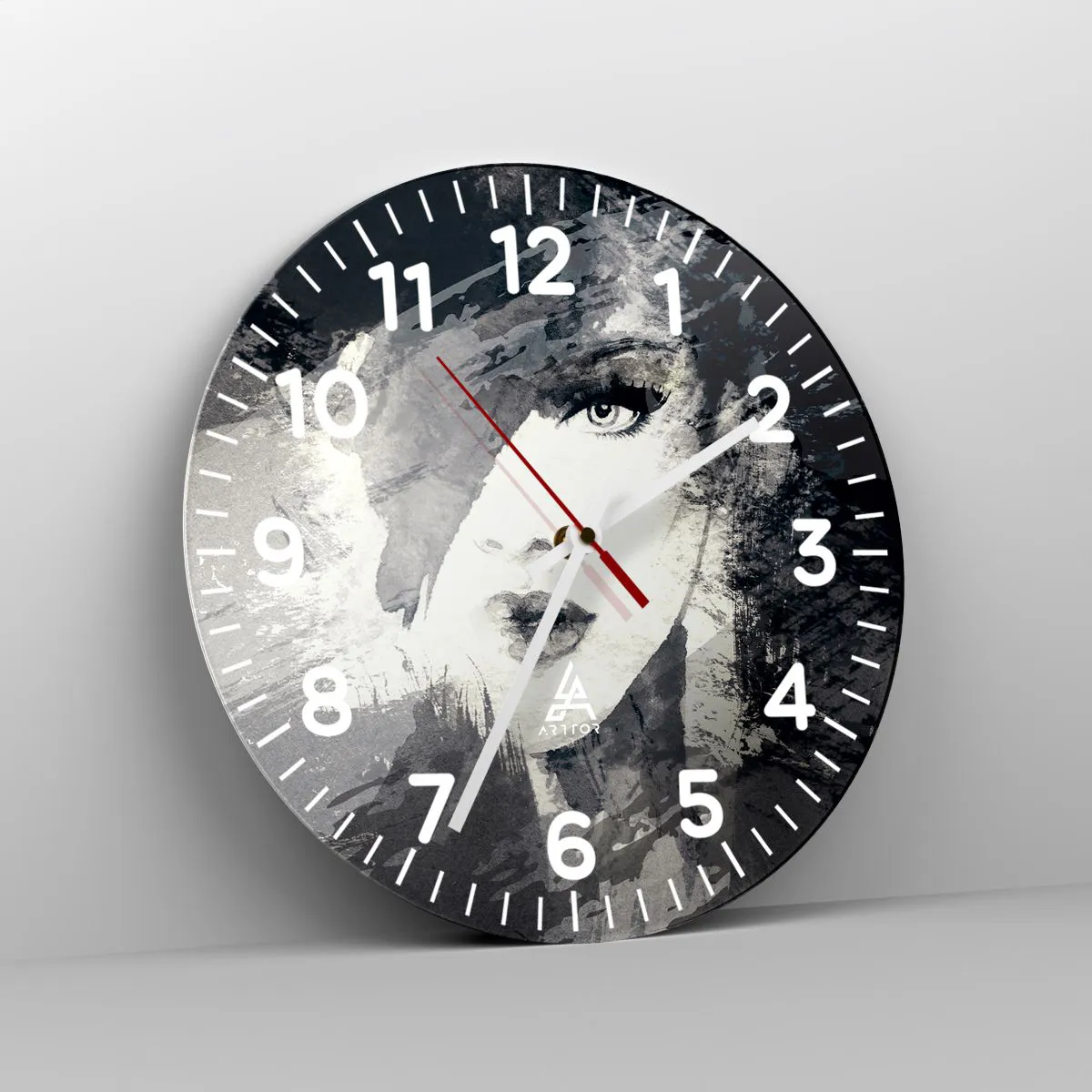 Ceas de perete - Ceas pe sticlă - Din spatele unui voal gri - 40x40 cm