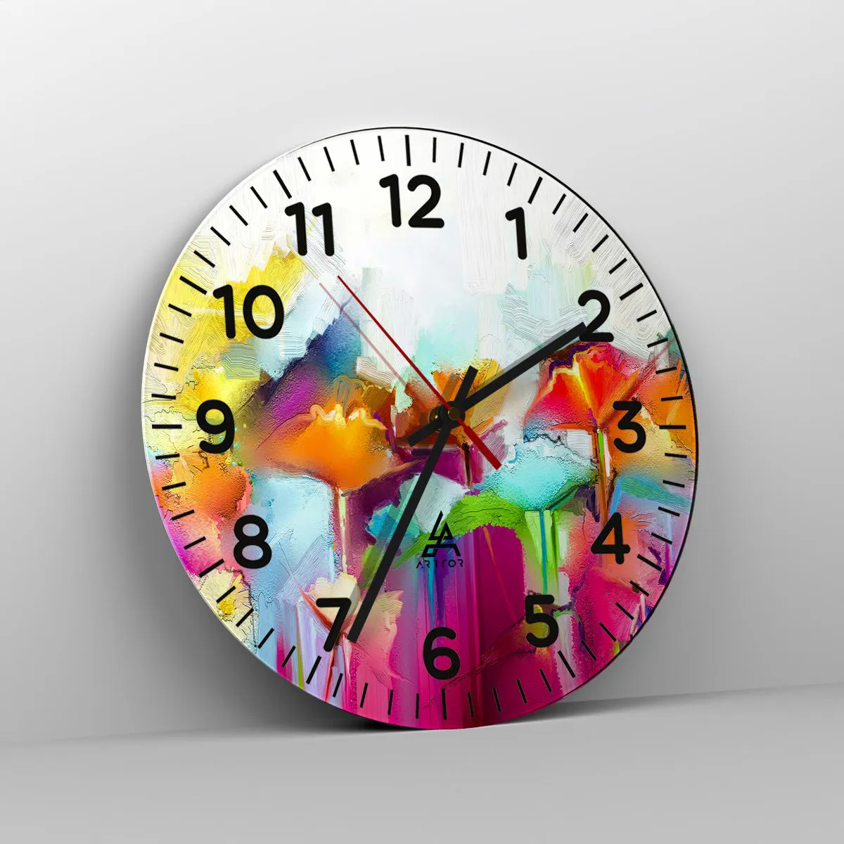 Ceas de perete - Ceas pe sticlă - Curcubeul înflorit - 40x40 cm