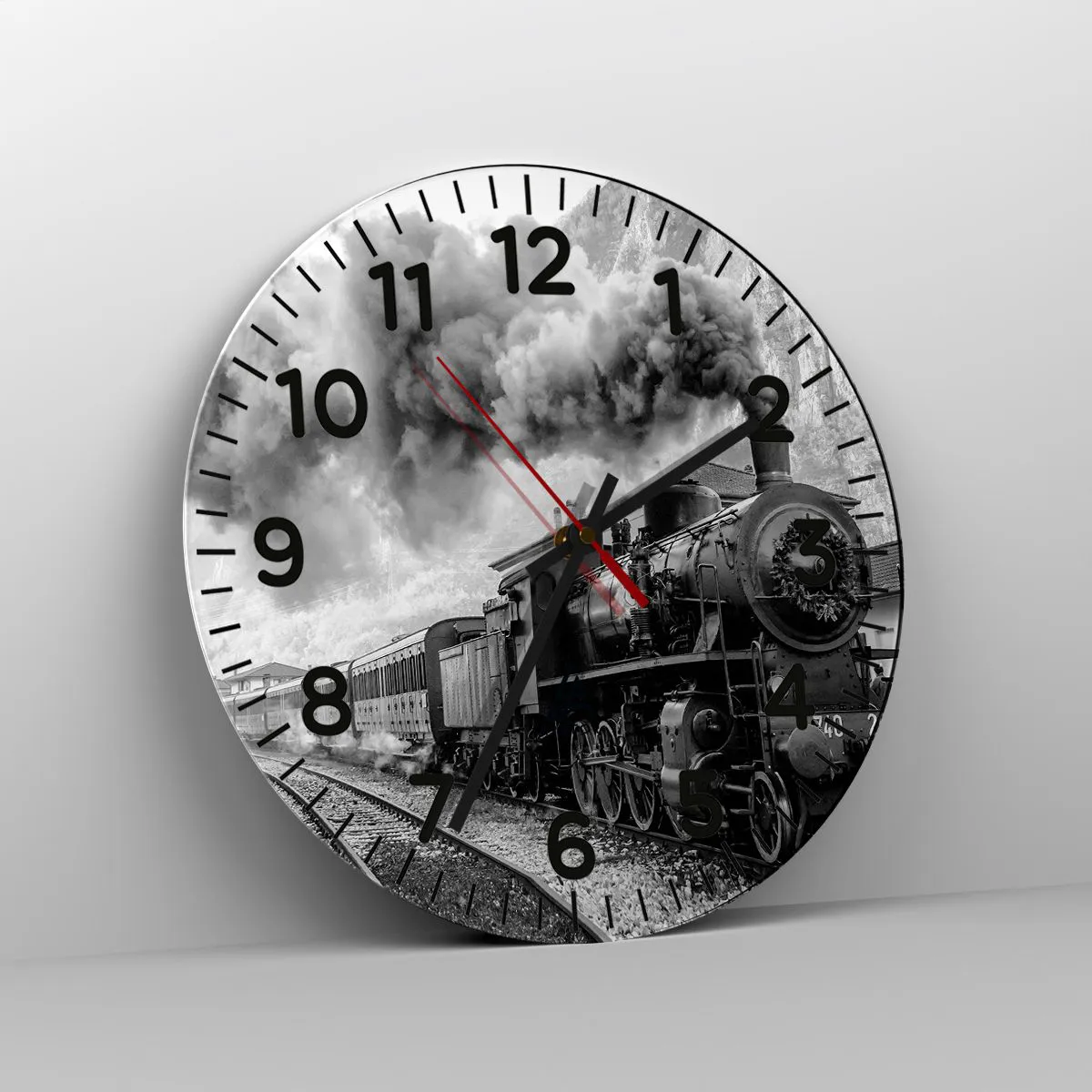 Wall clock - Clock on glass - Standing at the Station... - 40x40 cm