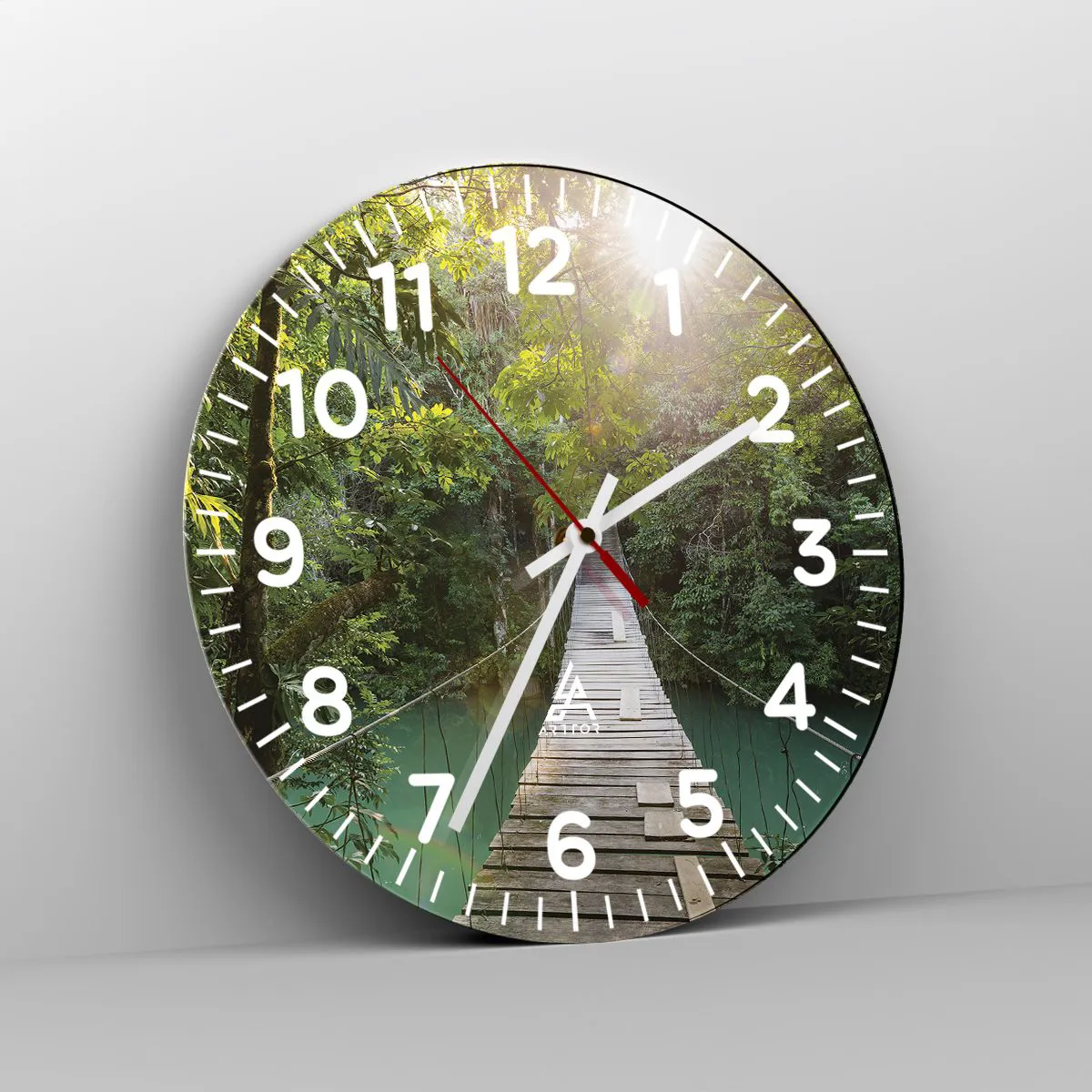 Relógio de parede - Relógio em vidro - Da água azul para a floresta azul - 40x40 cm
