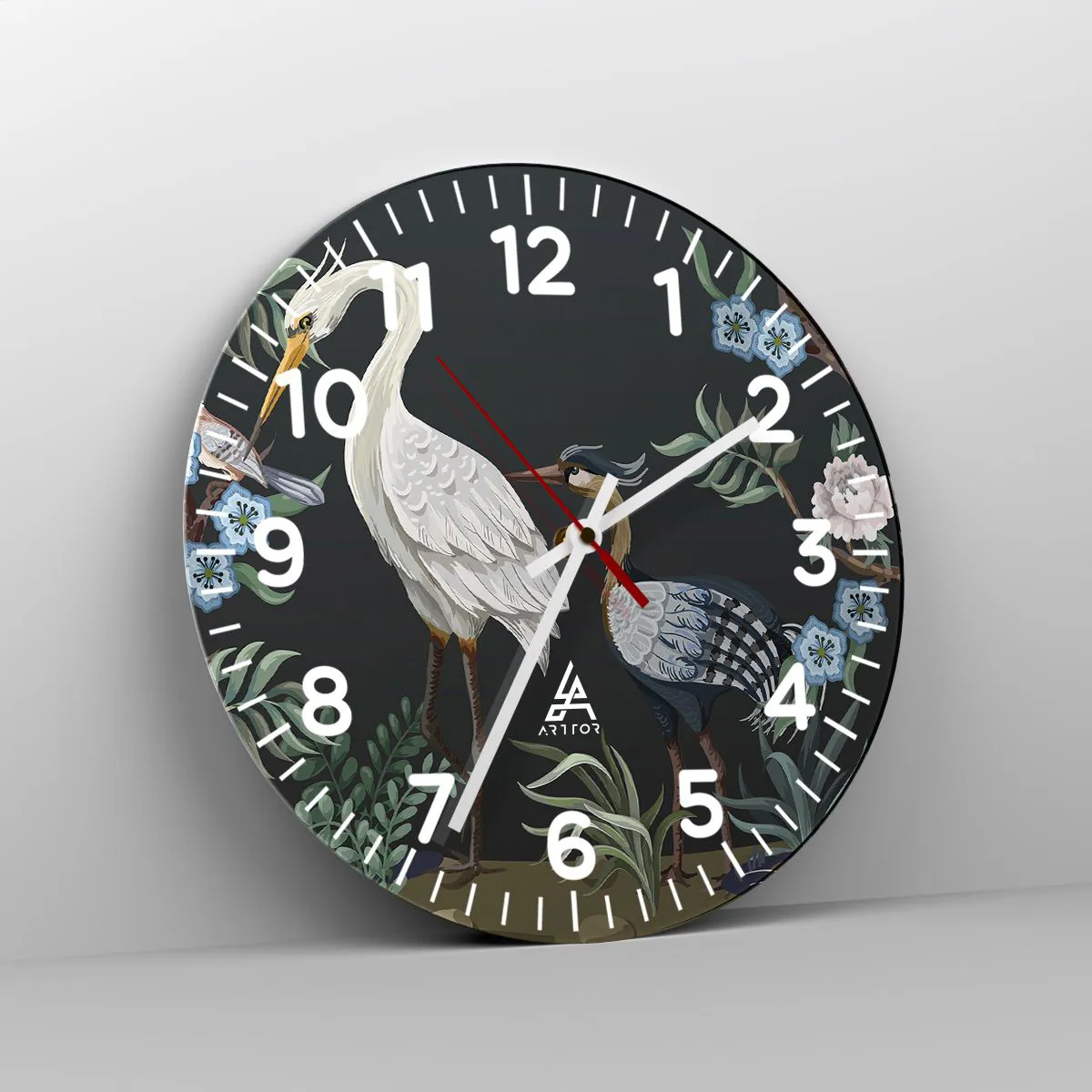 Wanduhr - Glasuhr - Vogelparade - 40x40 cm