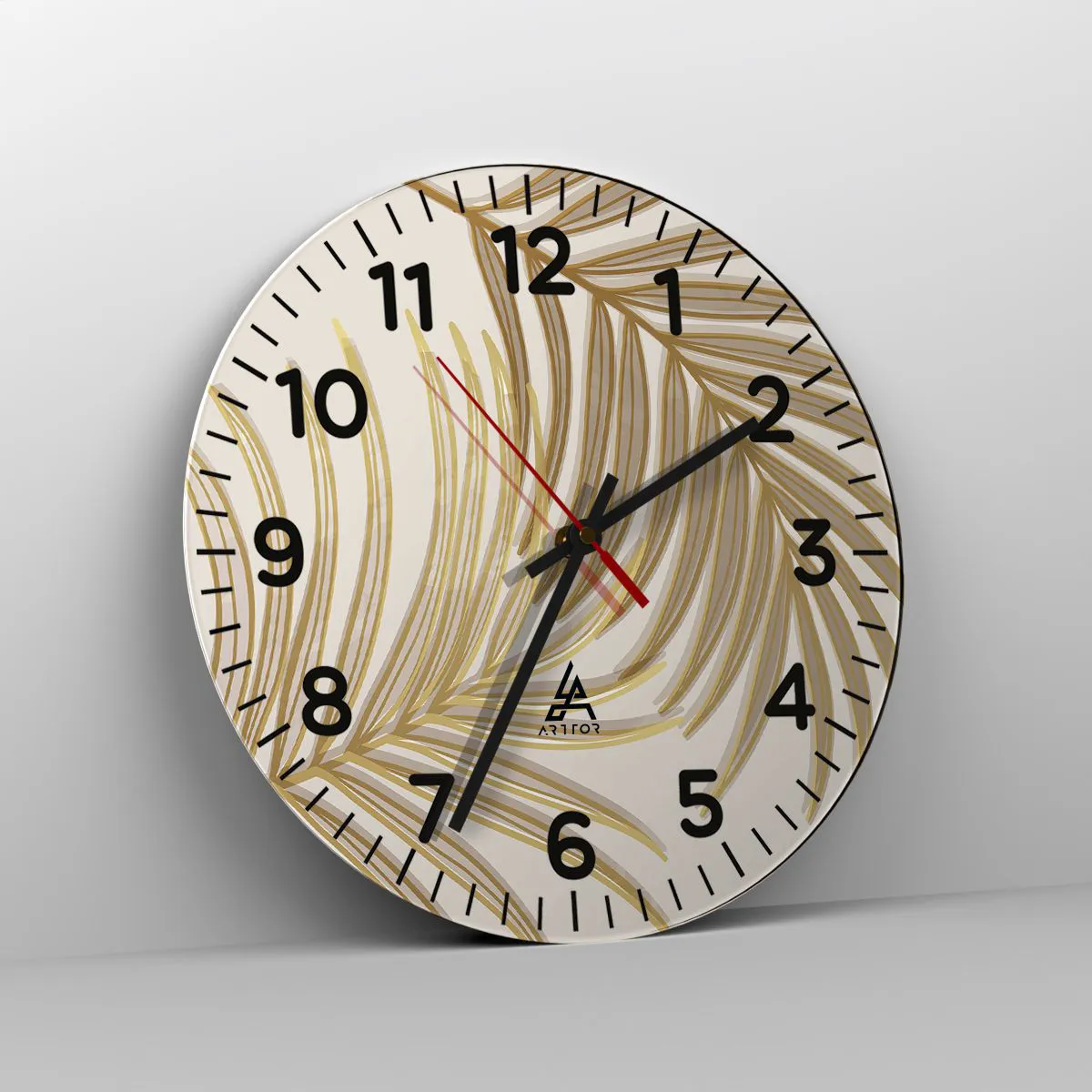 Reloj de pared - Reloj de vidrio - Palma de Oro - 40x40 cm