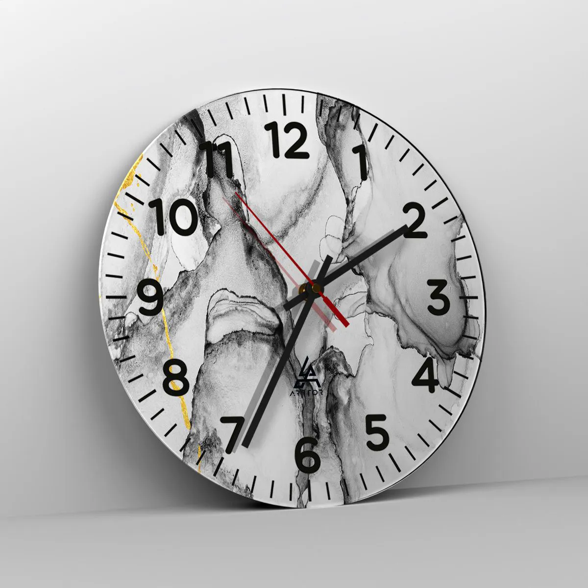 Ceas de perete - Ceas pe sticlă - Compoziție cu motiv auriu - 40x40 cm