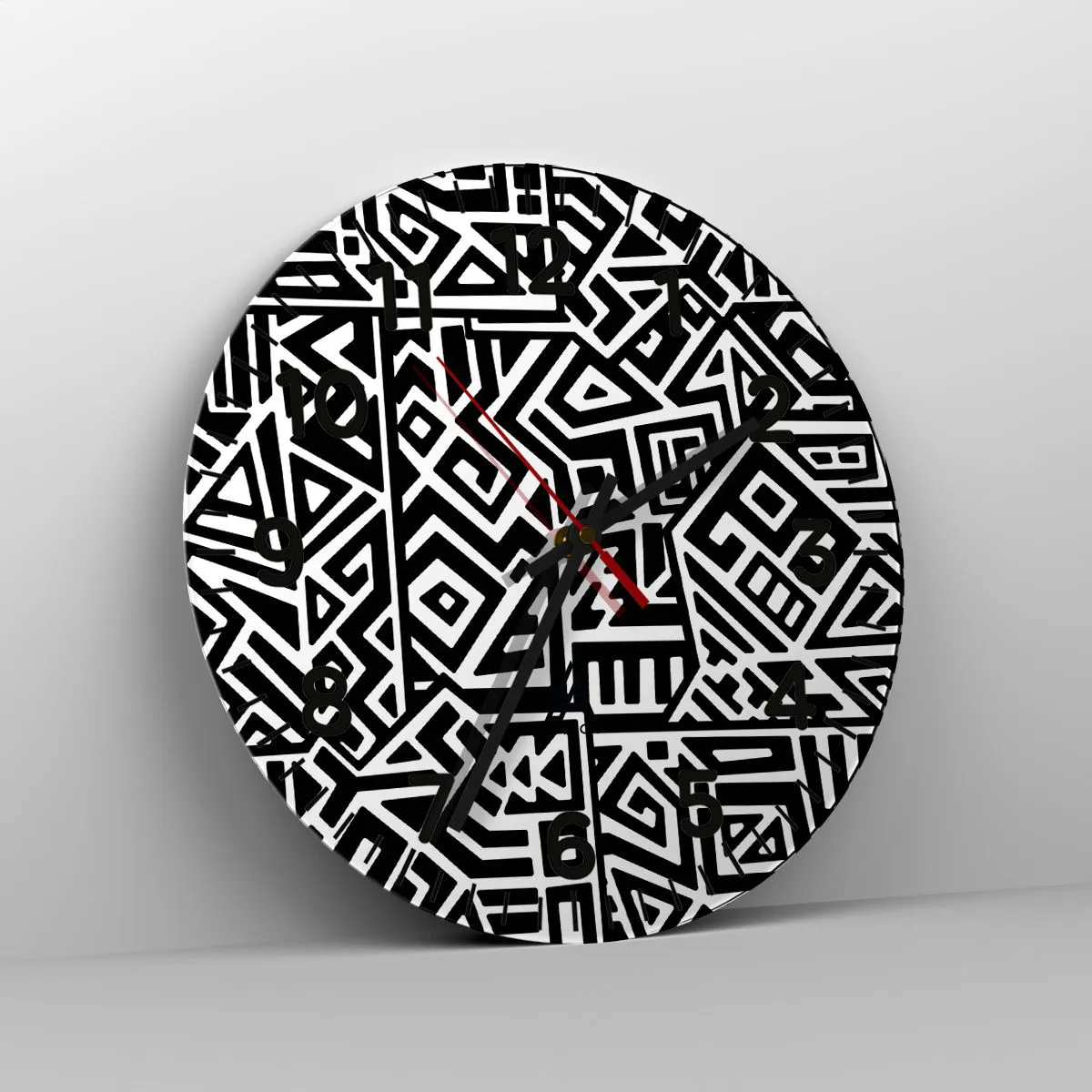 Väggklocka - Klocka på glas - Prekolumbisk komposition - 40x40 cm