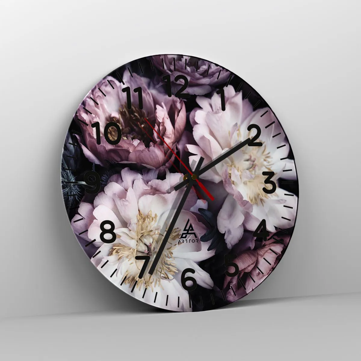 Ceas de perete - Ceas pe sticlă - Buchet în stil vechi - 40x40 cm