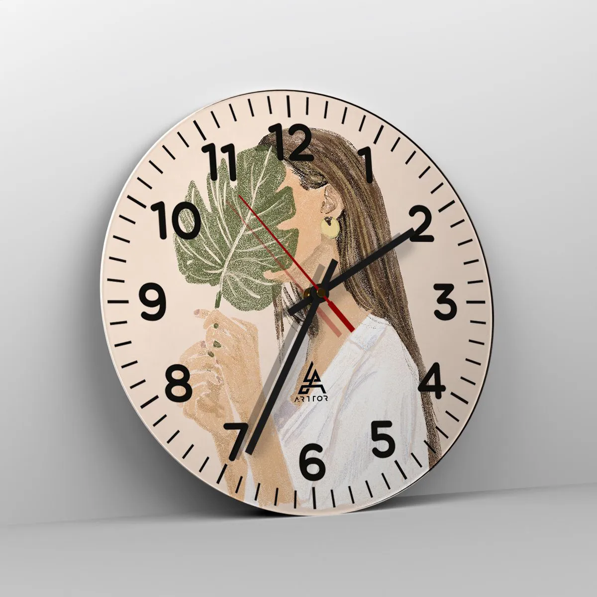 Wall clock - Clock on glass - Mysterious Portrait with a Fan - 40x40 cm