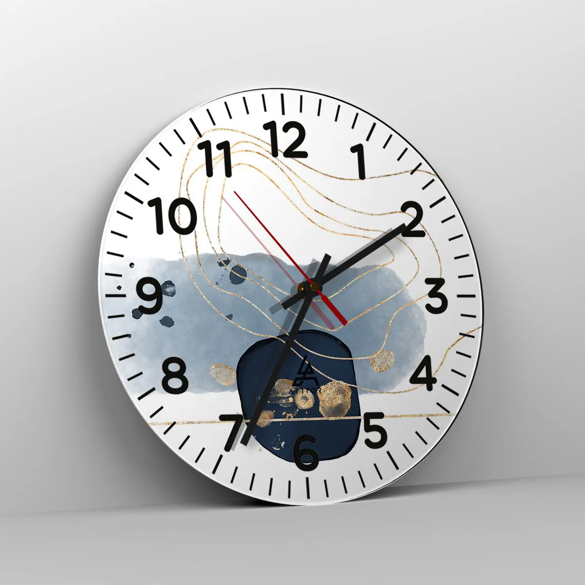 Relógio de parede - Relógio em vidro - Fantasia azul e dourada - 40x40 cm
