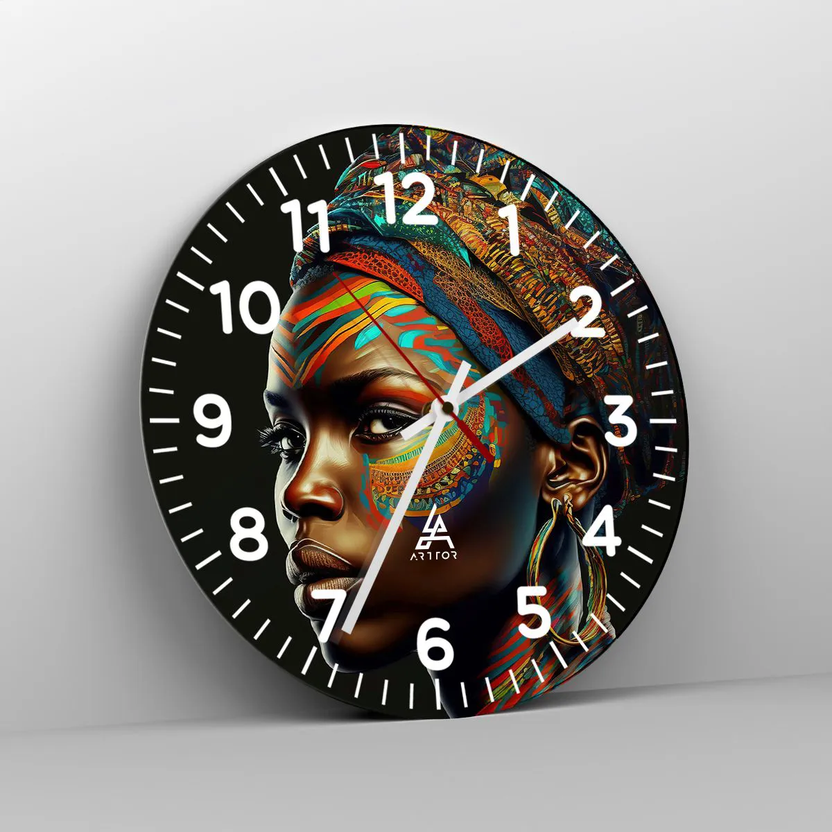 Ceas de perete - Ceas pe sticlă - Regina africană - 40x40 cm