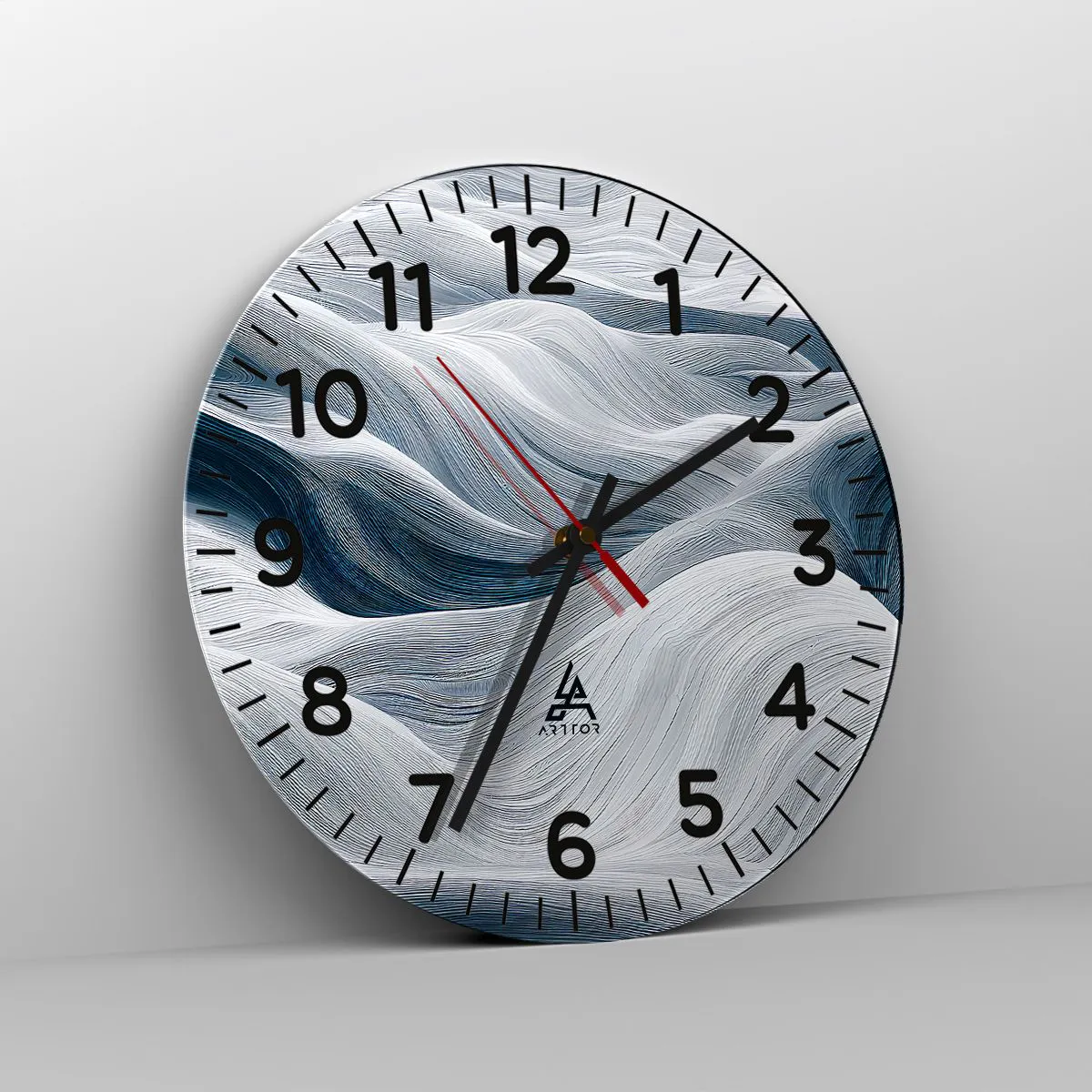 Ceas de perete - Ceas pe sticlă - Valuri albastre și albe - 40x40 cm