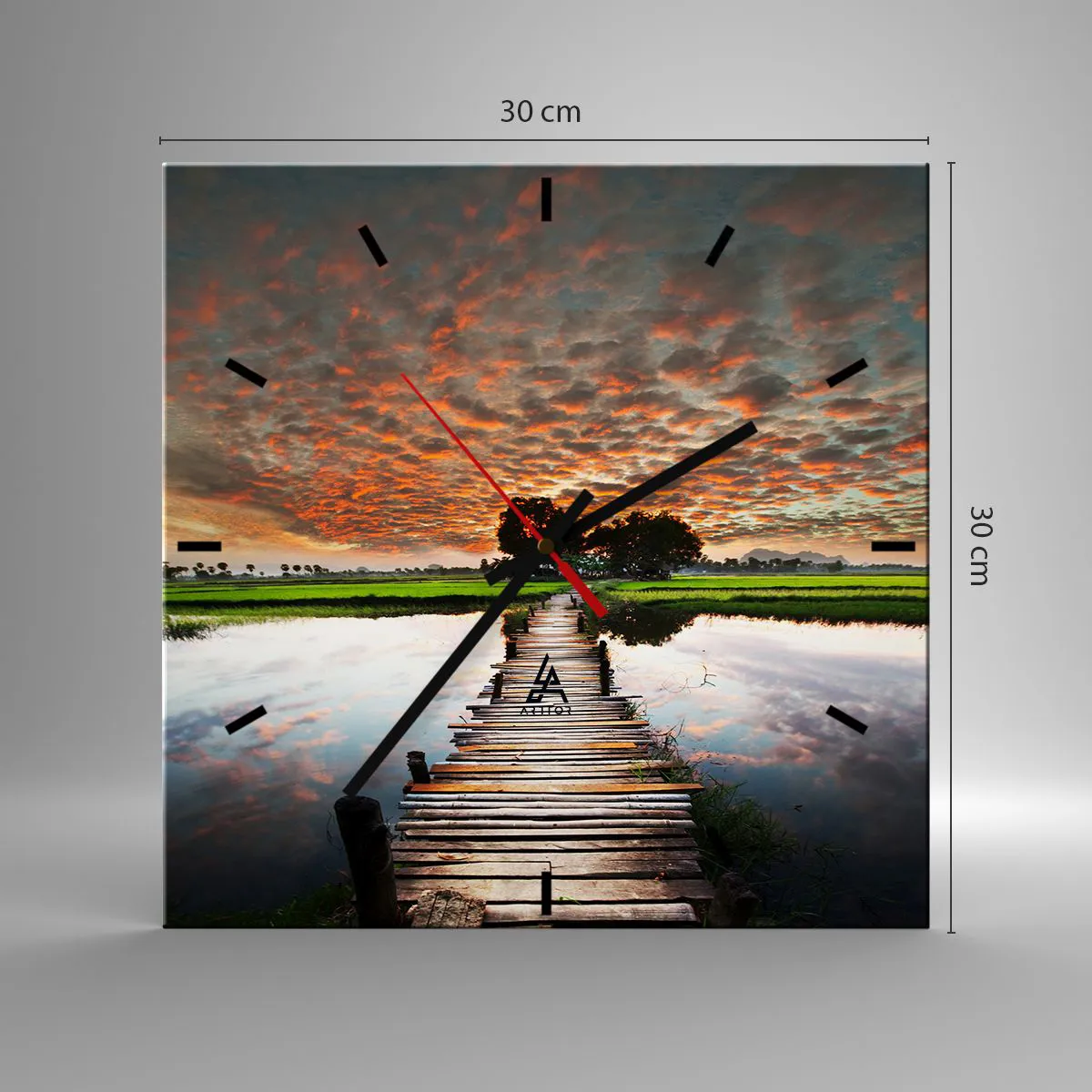 Väggklocka - Klocka på glas - Fäll ut armarna - andas - 30x30 cm