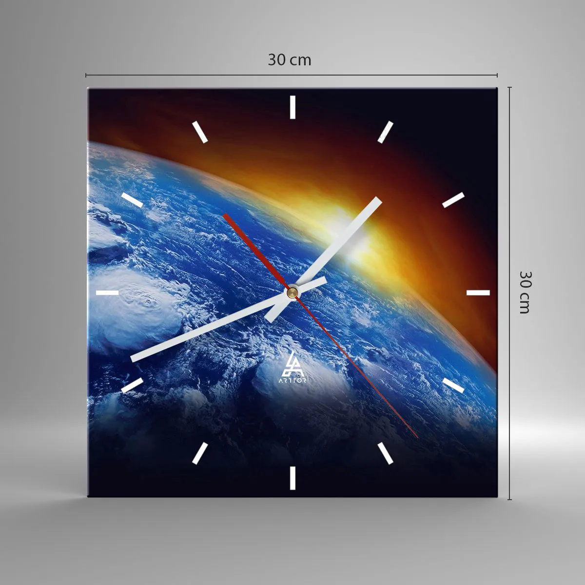 Relógio de parede - Relógio em vidro - Nascer do sol sobre o planeta azul - 30x30 cm