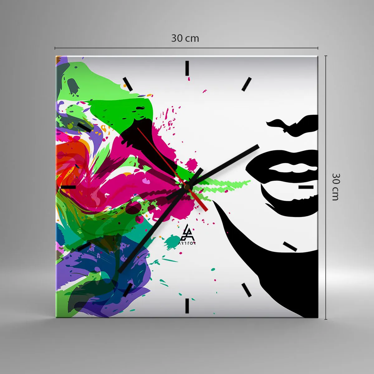 Wall clock - Clock on glass - Tale in Colours of a Rainbow - 30x30 cm