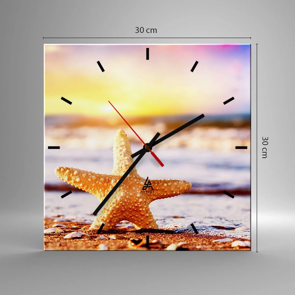 Wall clock - Clock on glass - Sea Kiss - 30x30 cm