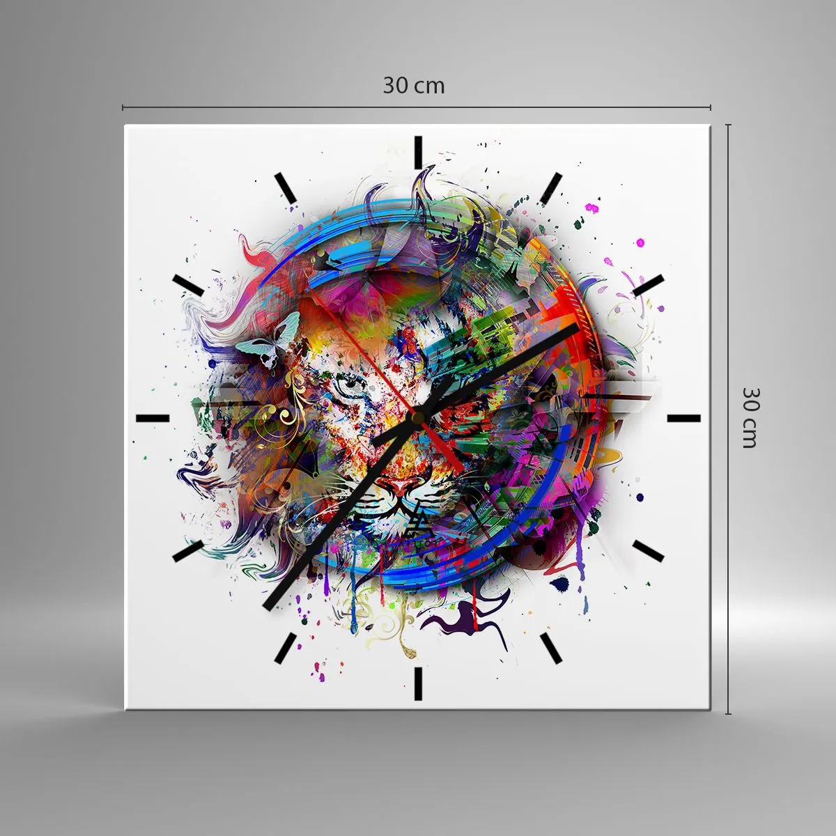 Väggklocka - Klocka på glas - Lurar bakom regnbågen - 30x30 cm