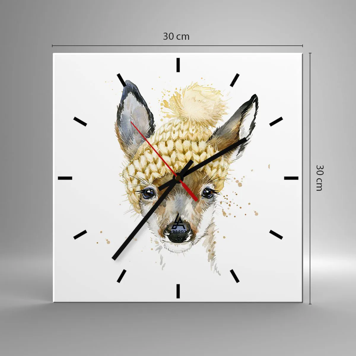 Väggklocka - Klocka på glas - För vinter i insnöad skog - 30x30 cm