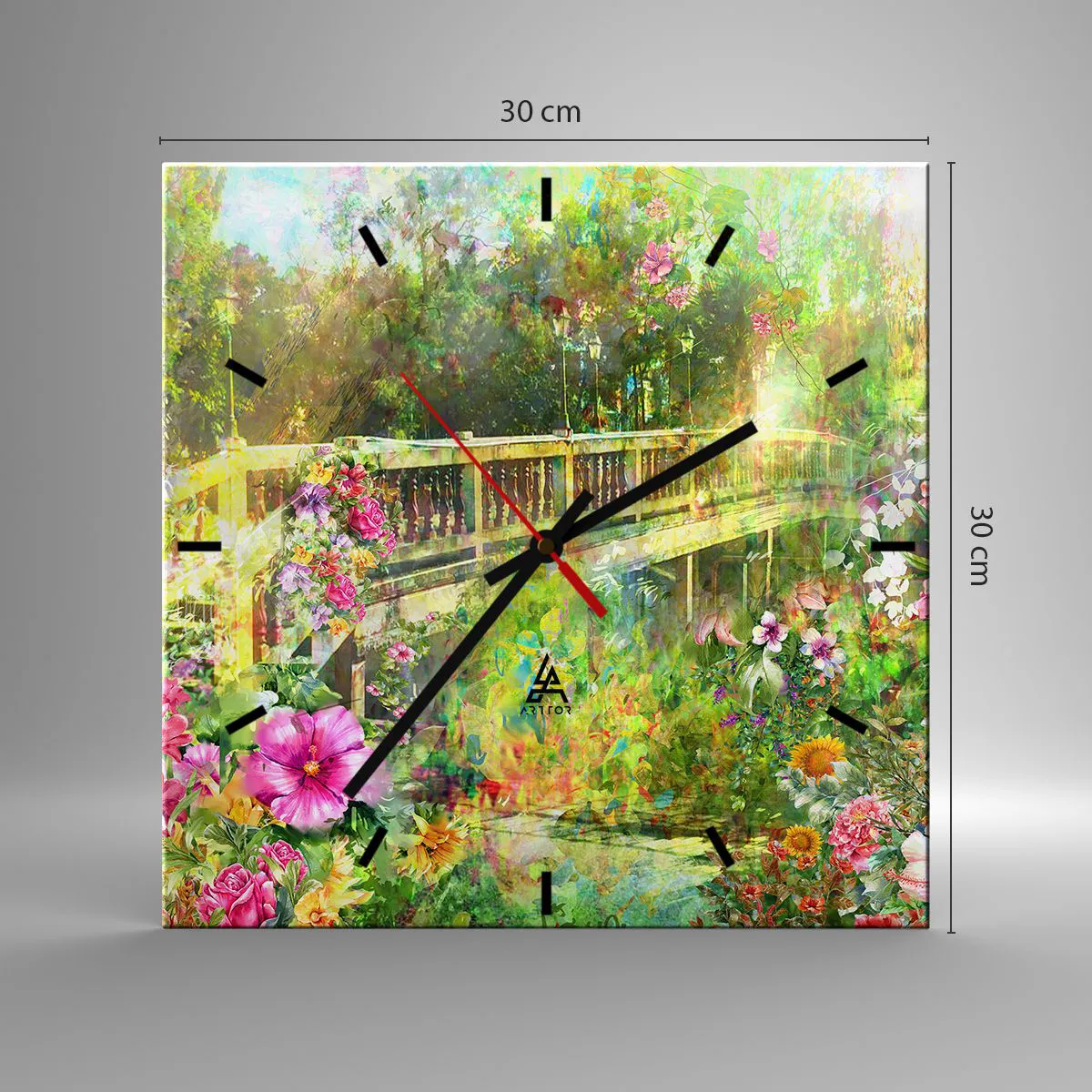 Relógio de parede - Relógio em vidro - A ponte dos suspiros da primavera - 30x30 cm