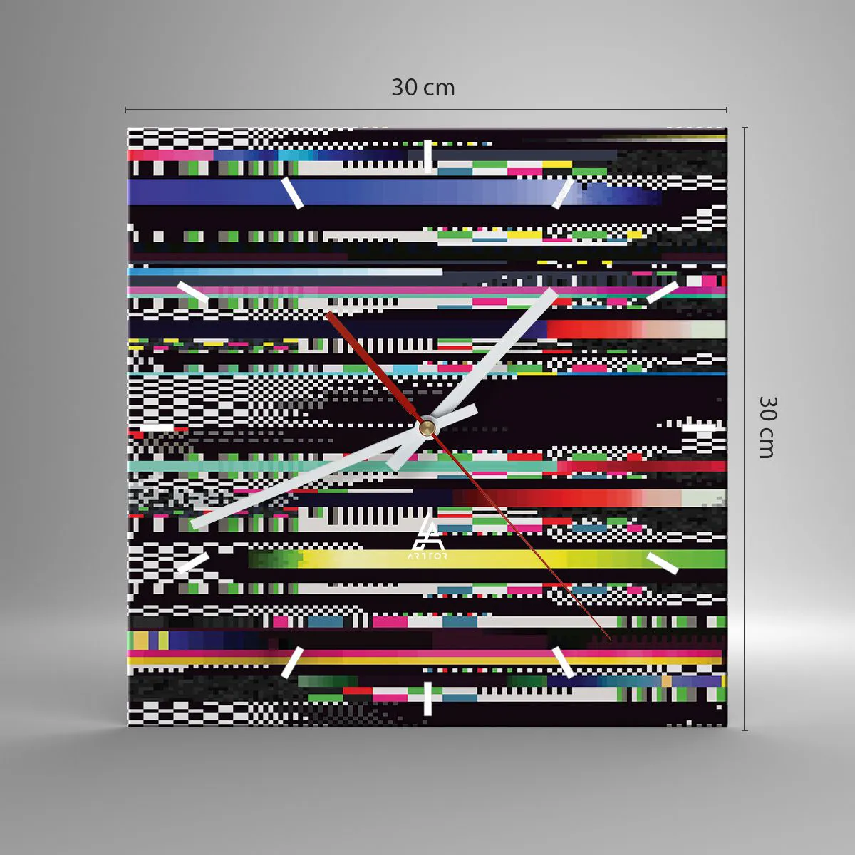 Wanduhr - Glasuhr - Bunte Linien und Pixel im abstrakten Stil - 30x30cm - Das Kontrollbild der Realität - Moderne Wanddekoration für Wohnzimmer und Schlafzimmer ARTTOR