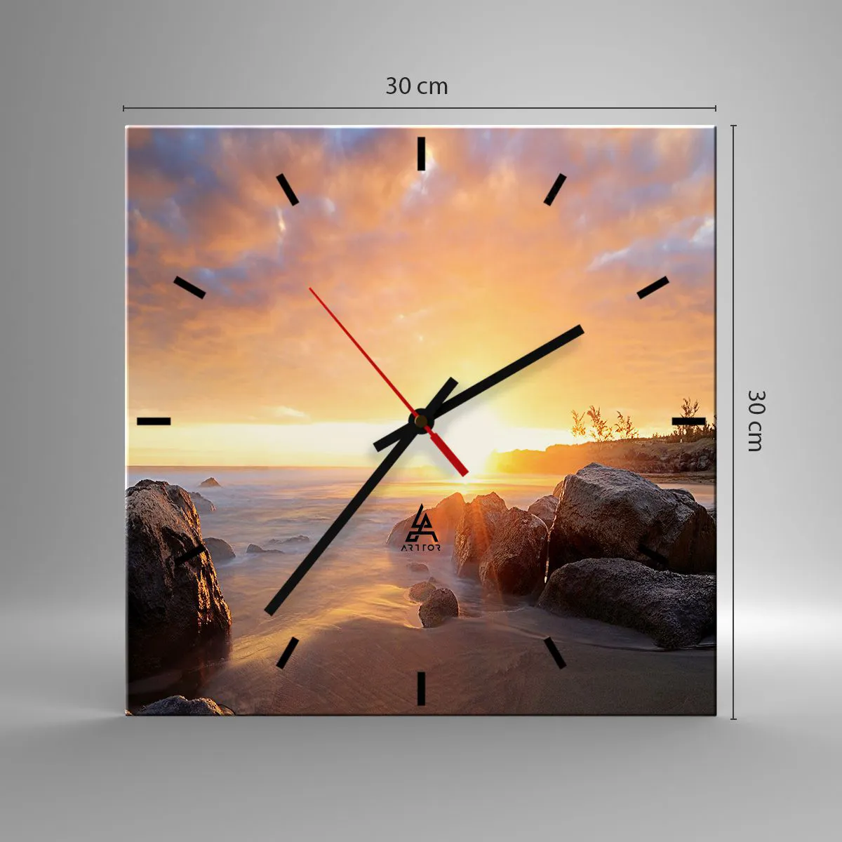 Ceas de perete - Ceas pe sticlă - Briză luminoasă de seară - 30x30 cm