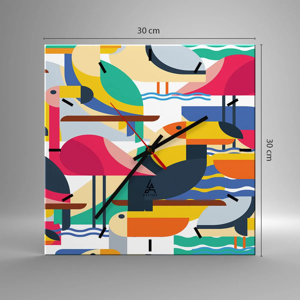Ceas de perete - Ceas pe sticlă - Cheful păsărilor - 30x30 cm