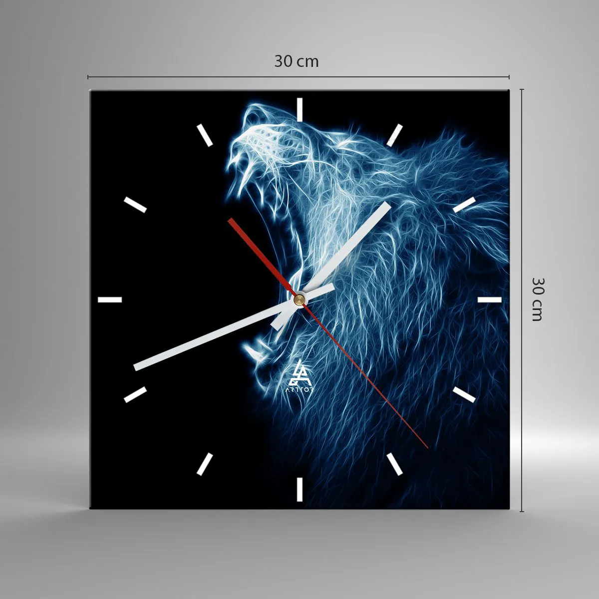 Wanduhr - Glasuhr - Ein markantes Löwengesicht im Neon-Stil - 30x30cm - Der feurige Zorn des Königs - Moderne Wanddekoration für Wohnzimmer und Schlafzimmer ARTTOR