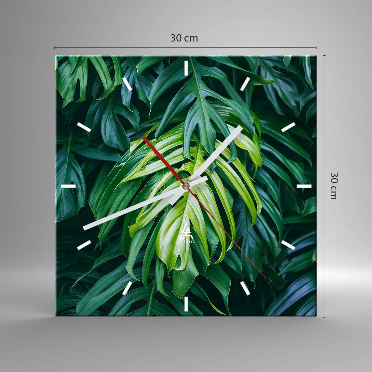 Horloge murale - Pendule murale - Feuilles vertes dans un arrangement tropical dense - 30x30cm - Immergez-vous dans la fraîcheur - Décoration murale moderne pour le salon et la chambre ARTTOR