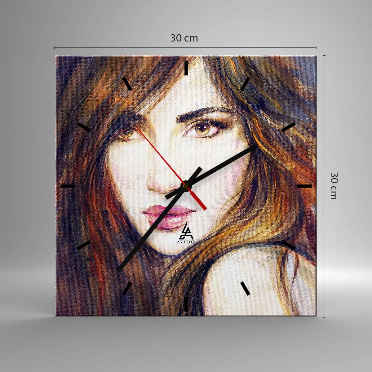 Wanduhr - Glasuhr - Porträt einer Frau im malerischen Stil - 30x30cm - Einen Penny für deine Gedanken - Moderne Wanddekoration für Wohnzimmer und Schlafzimmer ARTTOR
