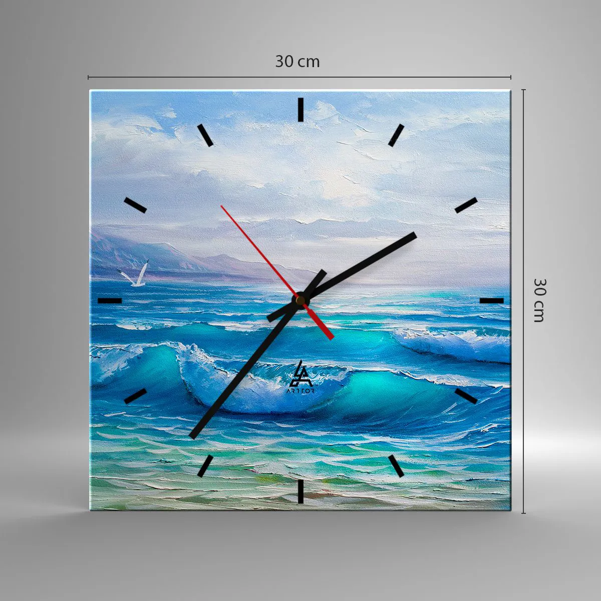 Zegar ścienny - Malowniczy krajobraz morza z falami i błękitnym niebem - 30x30cm - Niesie ukojenie - Nowoczesna dekoracja ścienna do salonu i sypialni ARTTOR