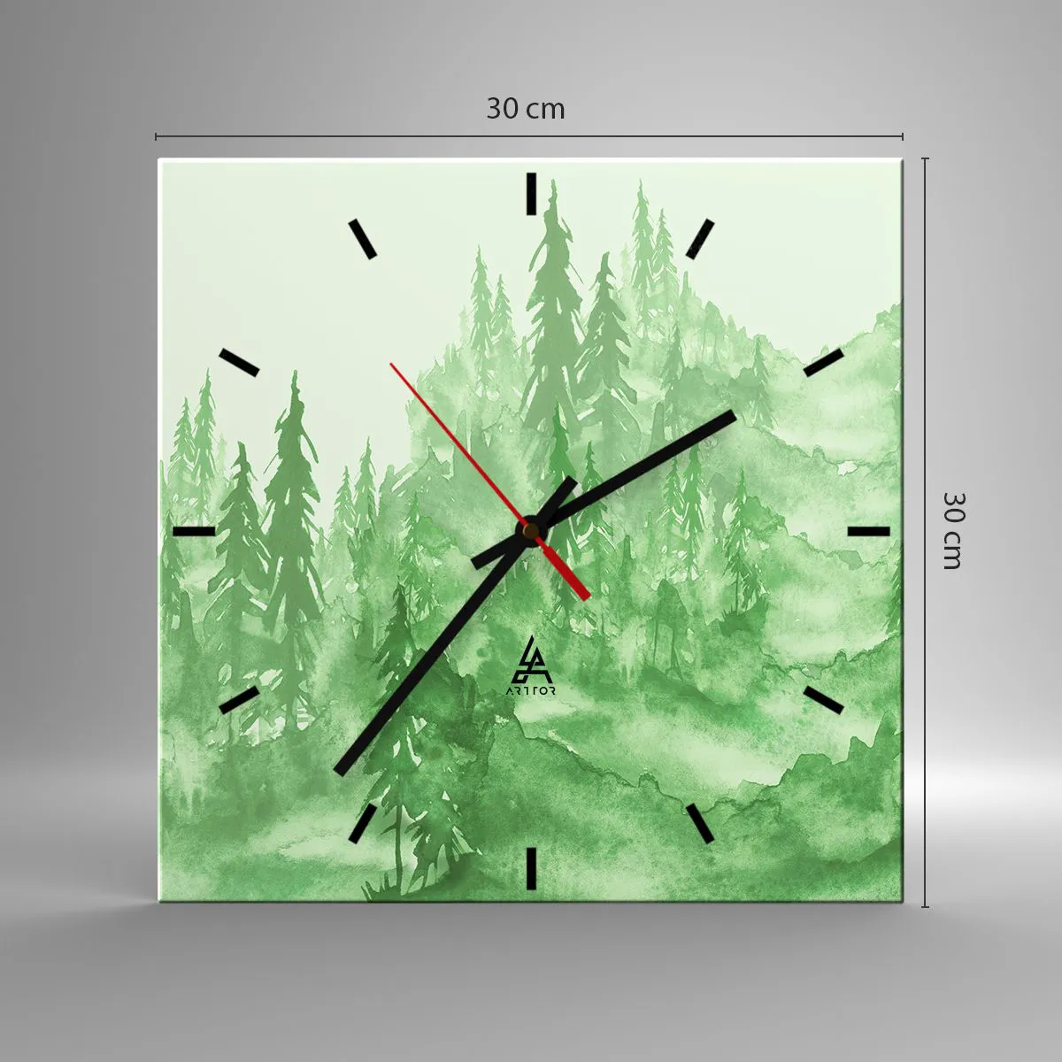 Nástěnné hodiny - Rozmazaný zelenou mlhou - 30x30 cm