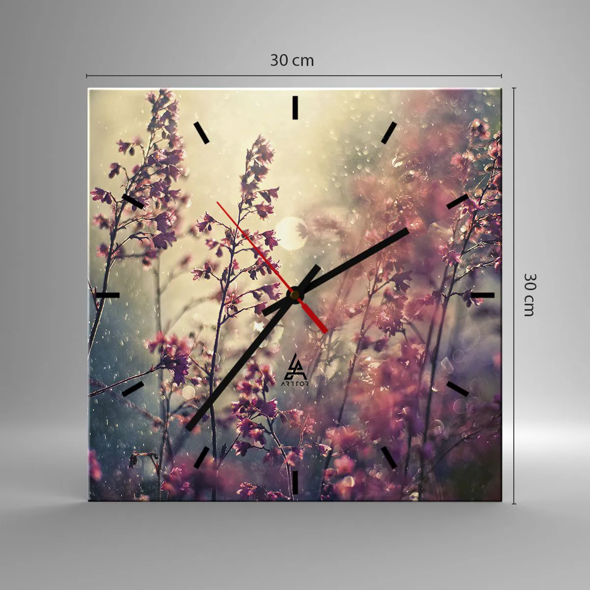 Wanduhr - Glasuhr - Blumen im Sonnenlicht vor dem Hintergrund der Natur - 30x30cm - Geheimnisvoller Garten - Moderne Wanddekoration für Wohnzimmer und Schlafzimmer ARTTOR