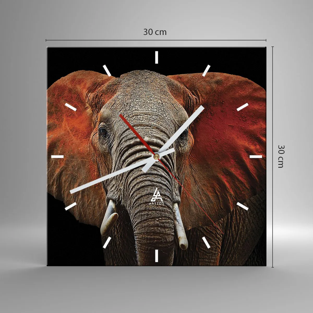 Horloge murale - Pendule murale - Portrait d'un éléphant sur fond noir - 30x30cm - Je suis sauvage, et toi? - Décoration murale moderne pour le salon et la chambre ARTTOR