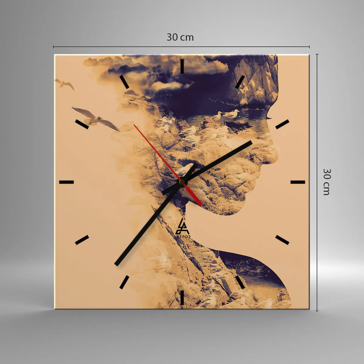 Wanduhr - Glasuhr - Profil einer Frau mit der Natur im Hintergrund in warmen Tönen - 30x30cm - Von Natur aus schön - Moderne Wanddekoration für Wohnzimmer und Schlafzimmer ARTTOR