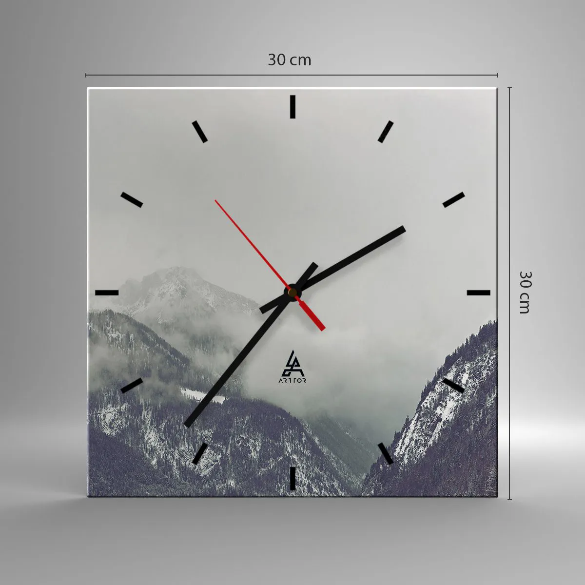 Ceas de perete - Ceas pe sticlă - Valea cețoasă - 30x30 cm