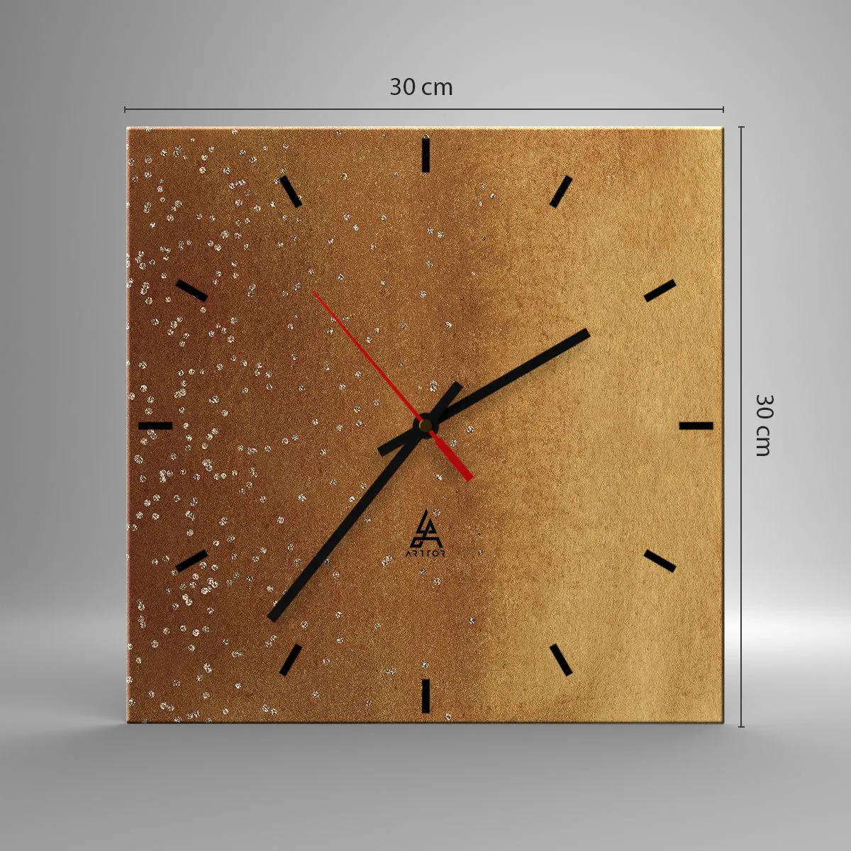 Zegar ścienny - Złoty gradient z subtelnym połyskiem i zdobieniem - 30x30cm - Narodziny światła - Nowoczesna dekoracja ścienna do salonu i sypialni ARTTOR