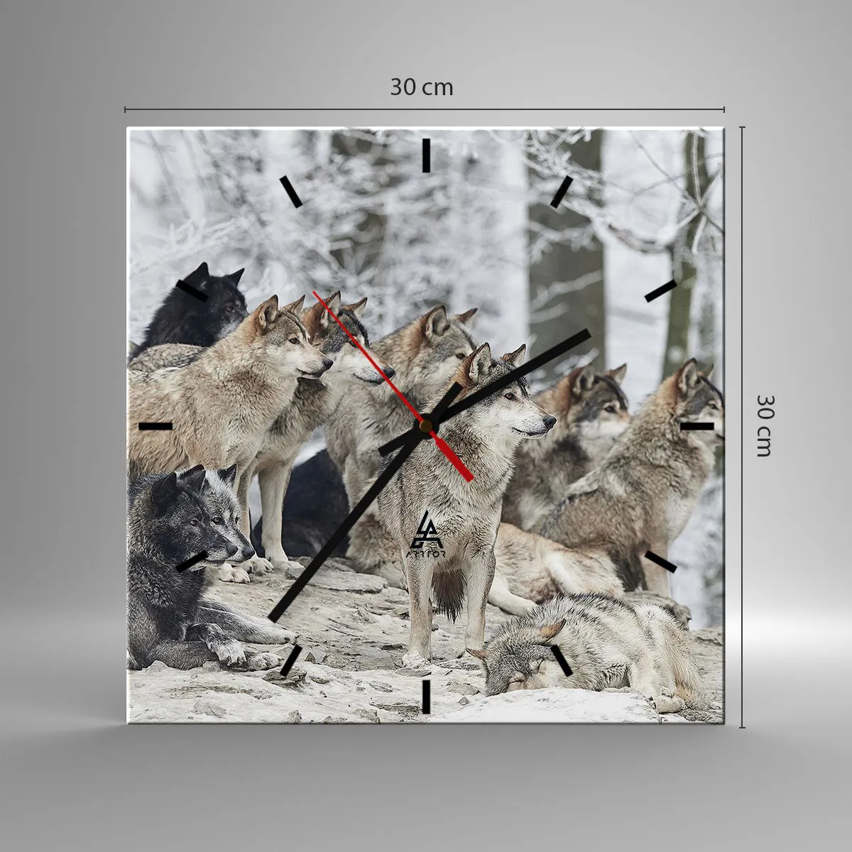 Horloge murale - Pendule murale - Une meute de loups dans la forêt d'hiver - 30x30cm - Famille et amis - Décoration murale moderne pour le salon et la chambre ARTTOR