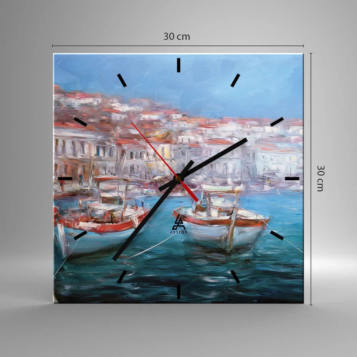 Wanduhr - Glasuhr - Boote in einer malerischen italienischen Bucht - 30x30cm - Italienische Bucht - Moderne Wanddekoration für Wohnzimmer und Schlafzimmer ARTTOR