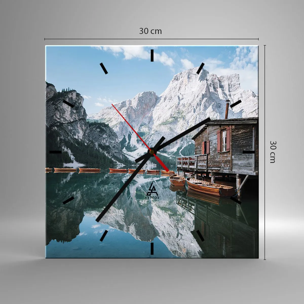 Ceas de perete - Ceas pe sticlă - Dimineață cristalină de munte - 30x30 cm