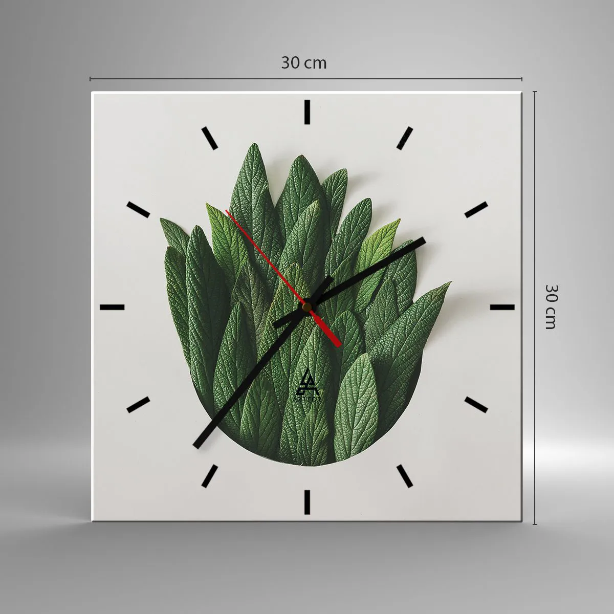 Wanduhr - Glasuhr - Eine Komposition aus grünen Blättern auf hellem Hintergrund - 30x30cm - Ungebremste Neugier - Moderne Wanddekoration für Wohnzimmer und Schlafzimmer ARTTOR