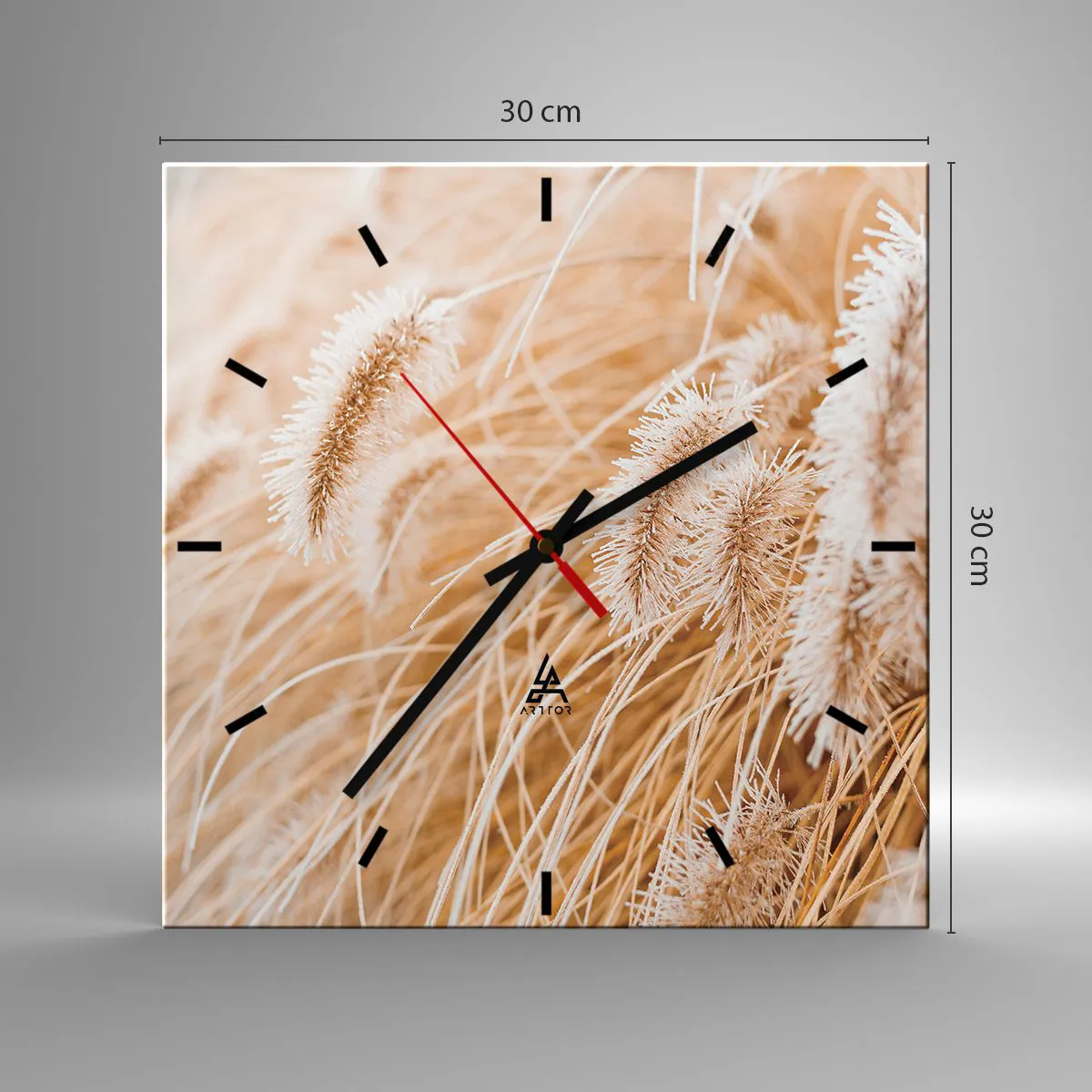 Ceas de perete - Ceas pe sticlă - Foșnetul auriu al ierburilor - 30x30 cm