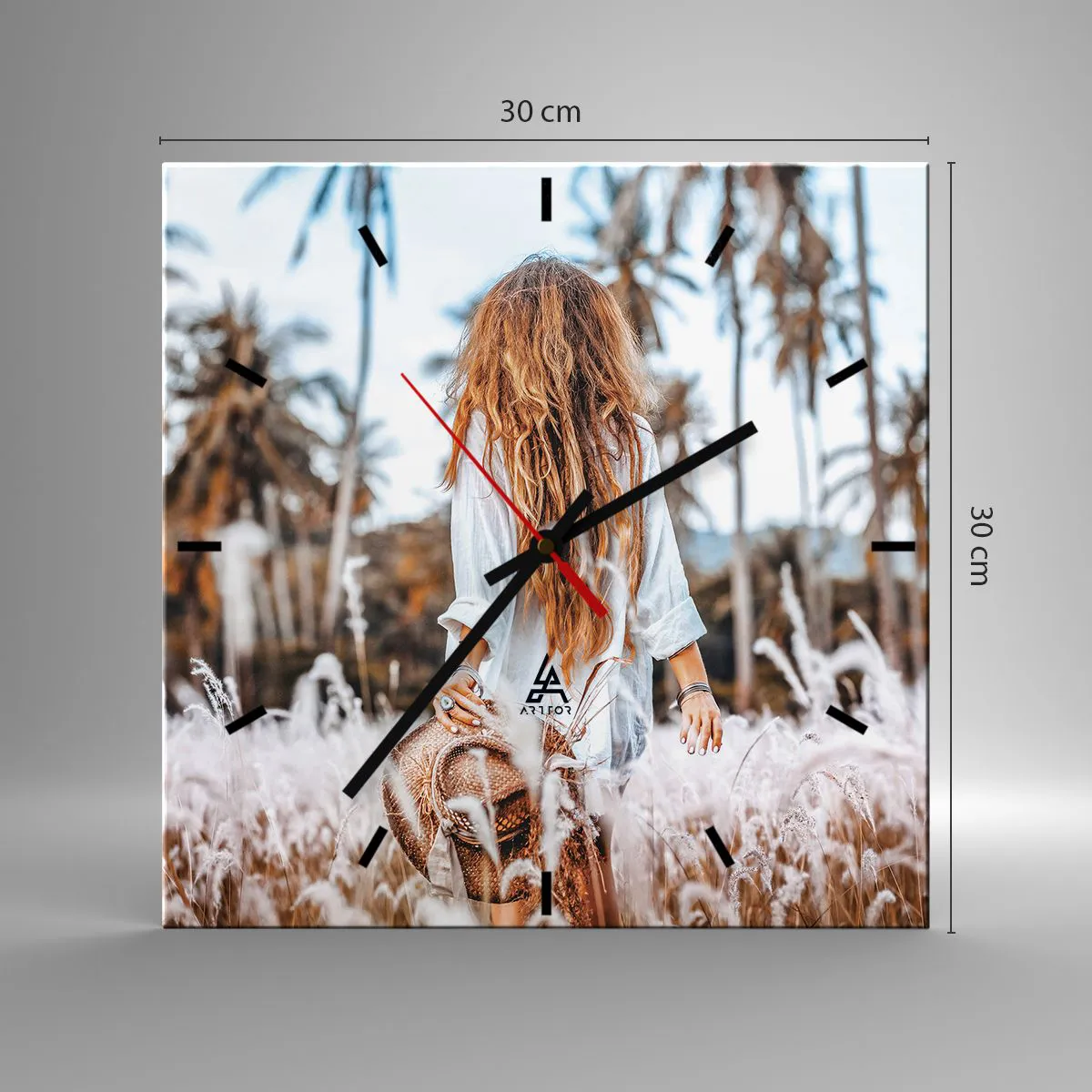 Wall clock - Clock on glass - Born from Grass Fluff - 30x30 cm