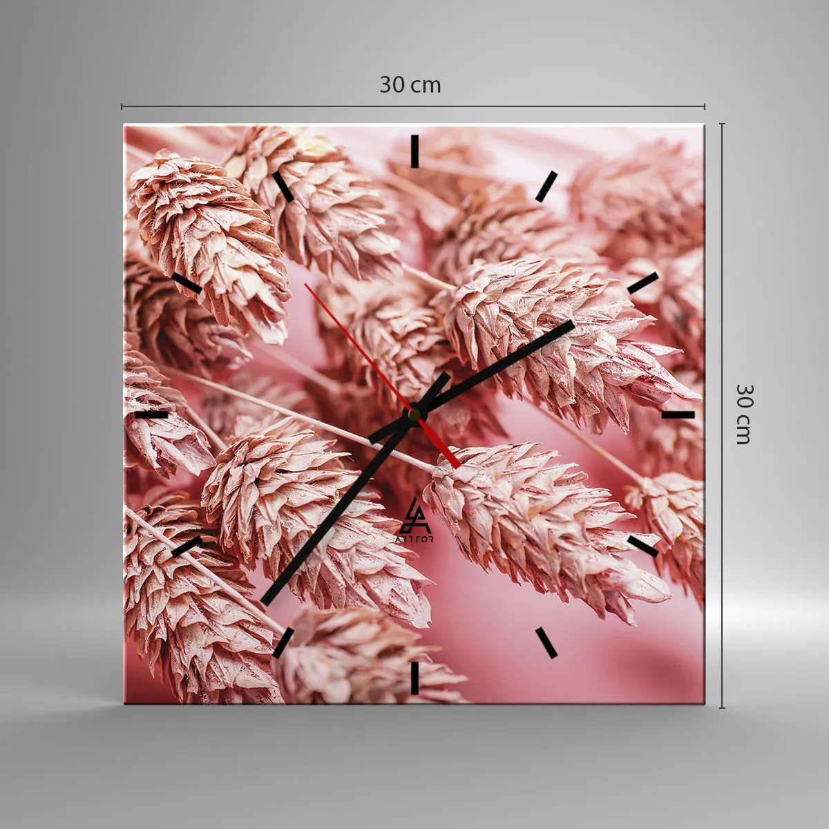 Wall clock - Clock on glass - Flowery Cascade in Pink - 30x30 cm