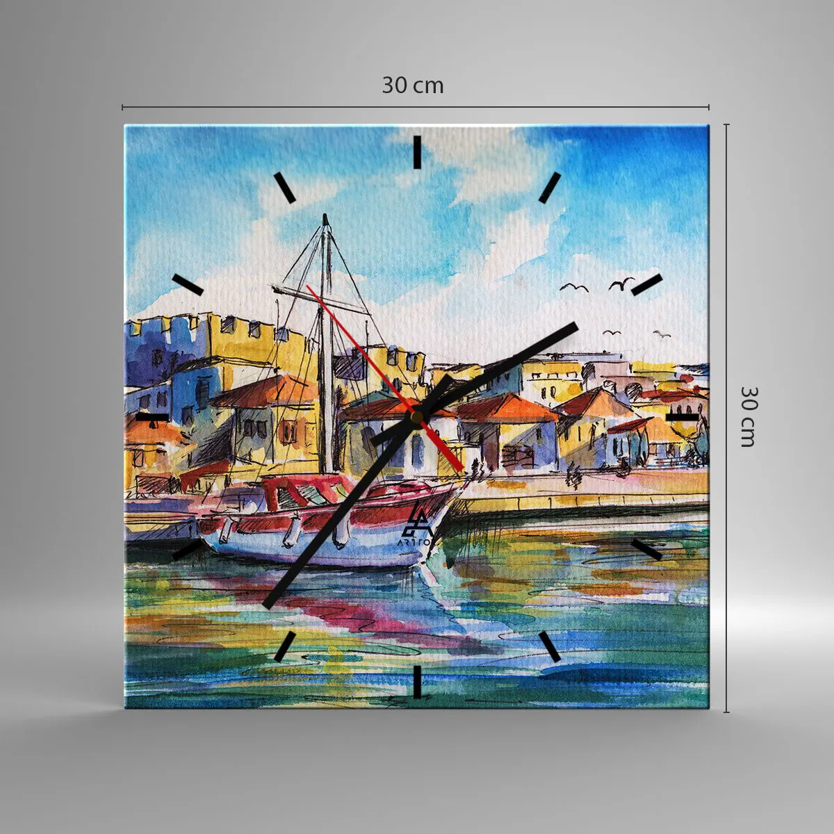 Ceas de perete - Ceas pe sticlă - Curcubeu după-amiază - 30x30 cm